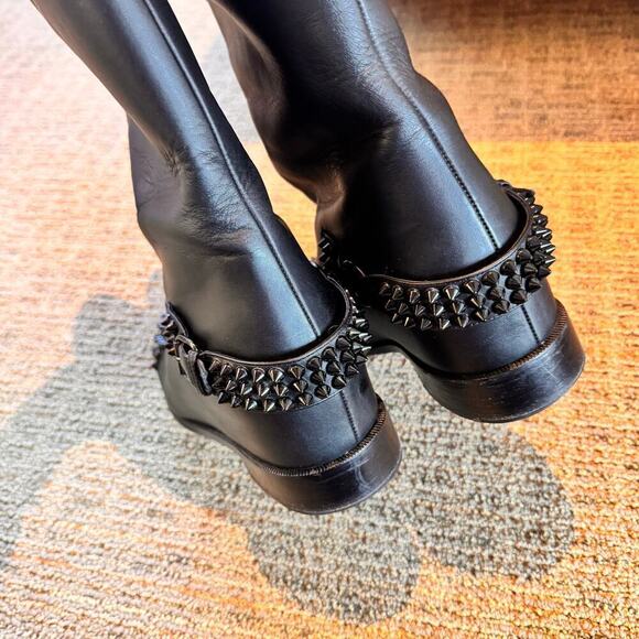Christian Louboutin Egoutina Tall Riding Boots spiked stud black leather pull-on - Picture 7 of 15